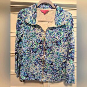 Womens Lilly Pulitzer Zip Up Cotton Long Sleeve Jacket sz L blue purple colors